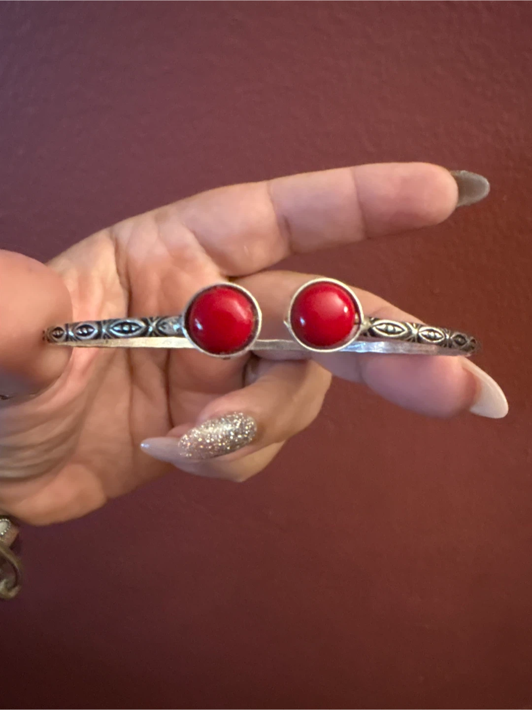 Silver Tone Bangle with Red Stones - photo 5
