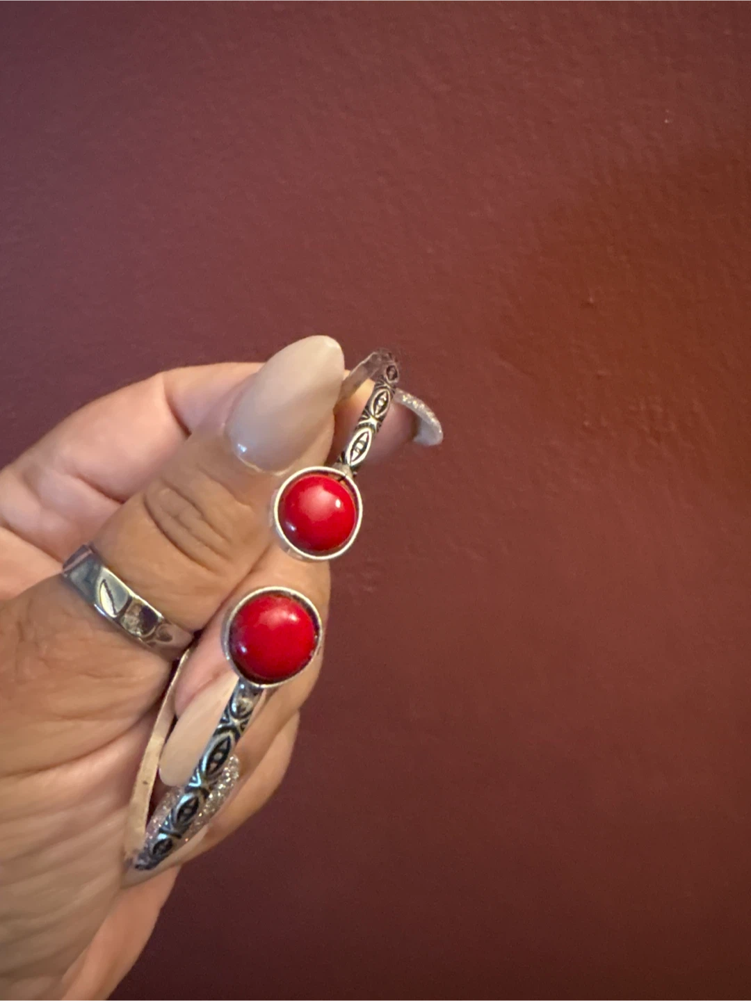 Silver Tone Bangle with Red Stones - photo 4