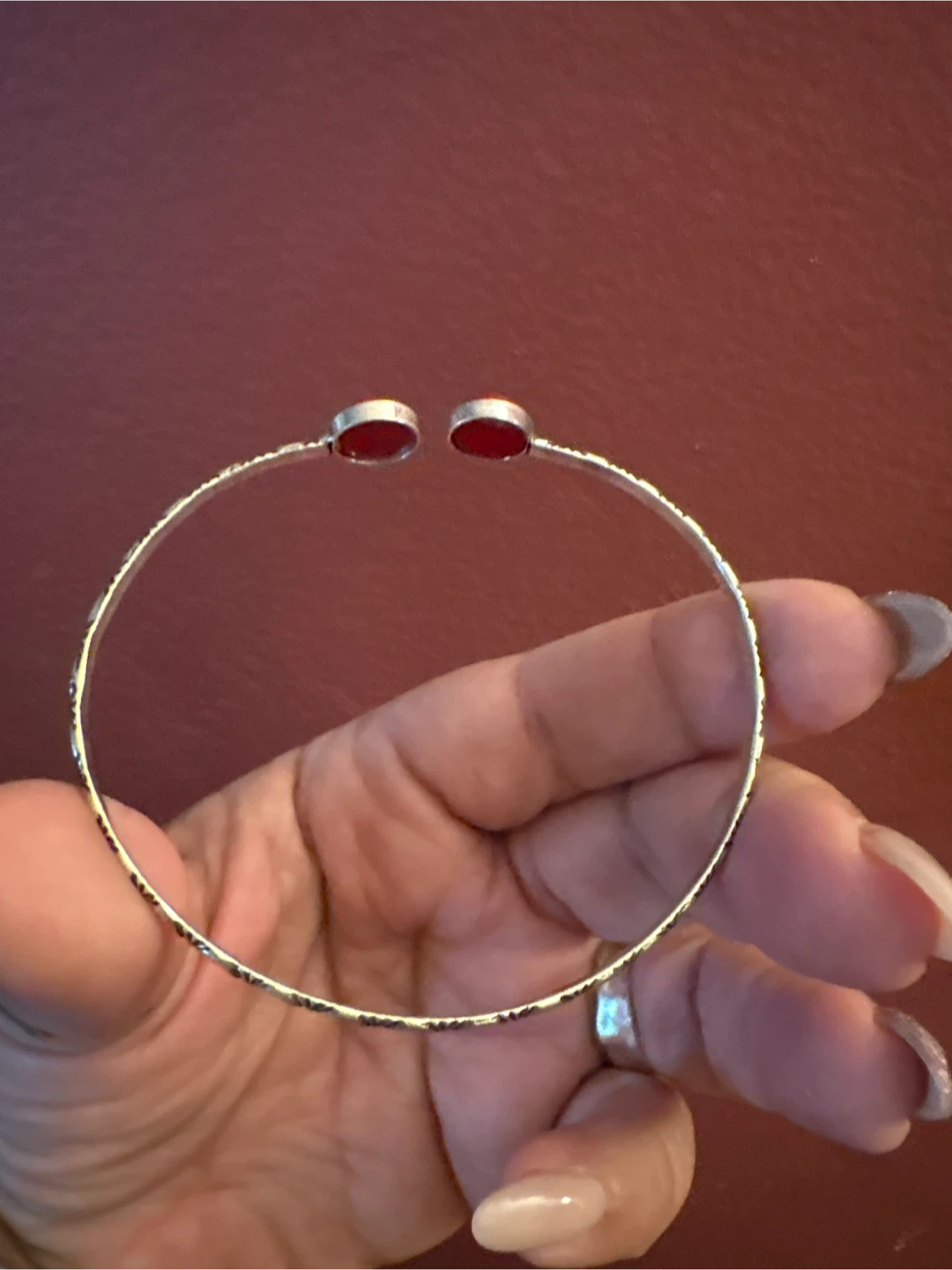 Silver Tone Bangle with Red Stones - photo 3