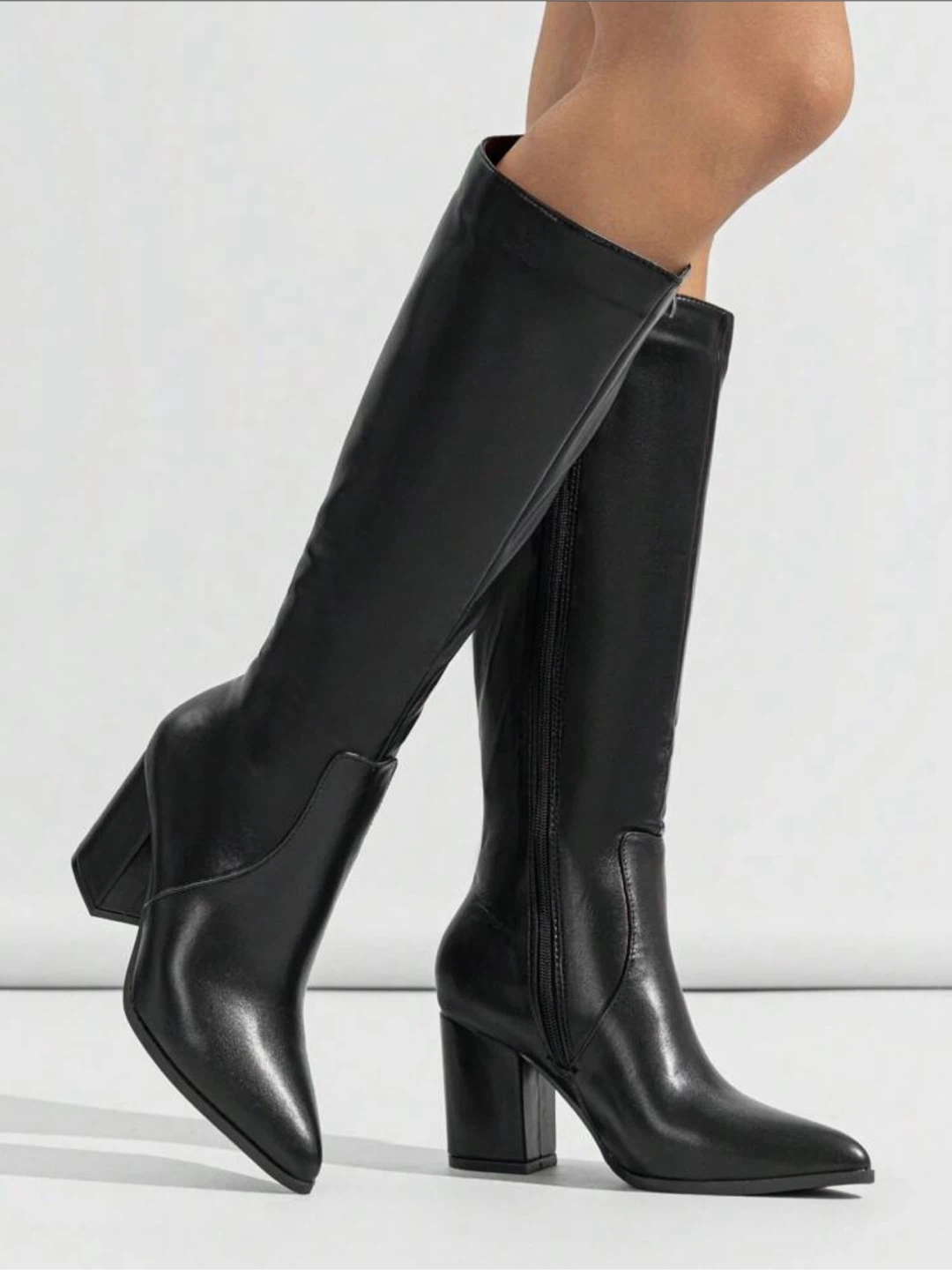 Black Knee High Heeled Boots - Size 38