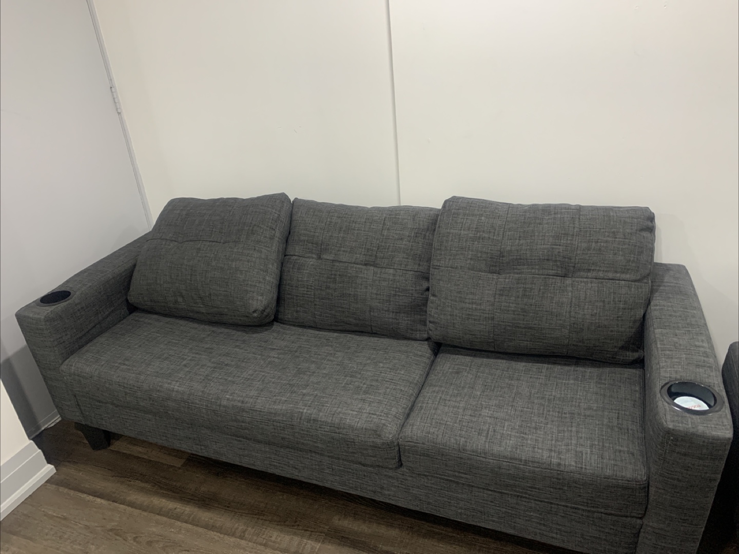Grey Sofa with Cup Holders