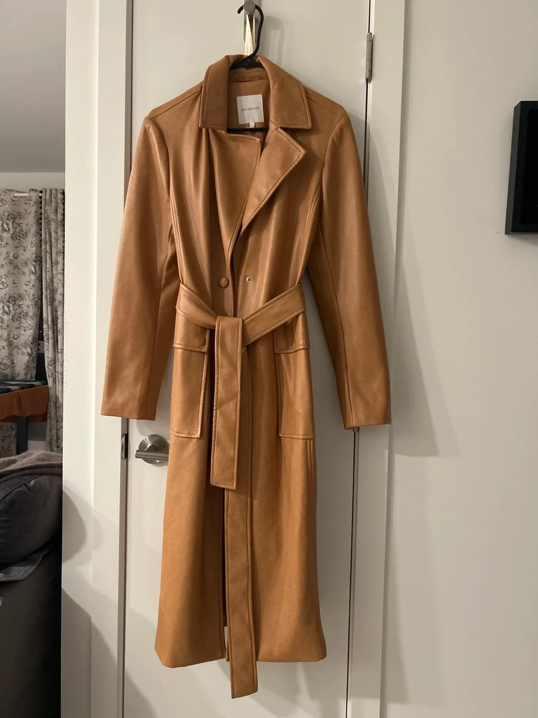 Avec Les Filles Tan Faux Leather Trench Coat - L thumbnail