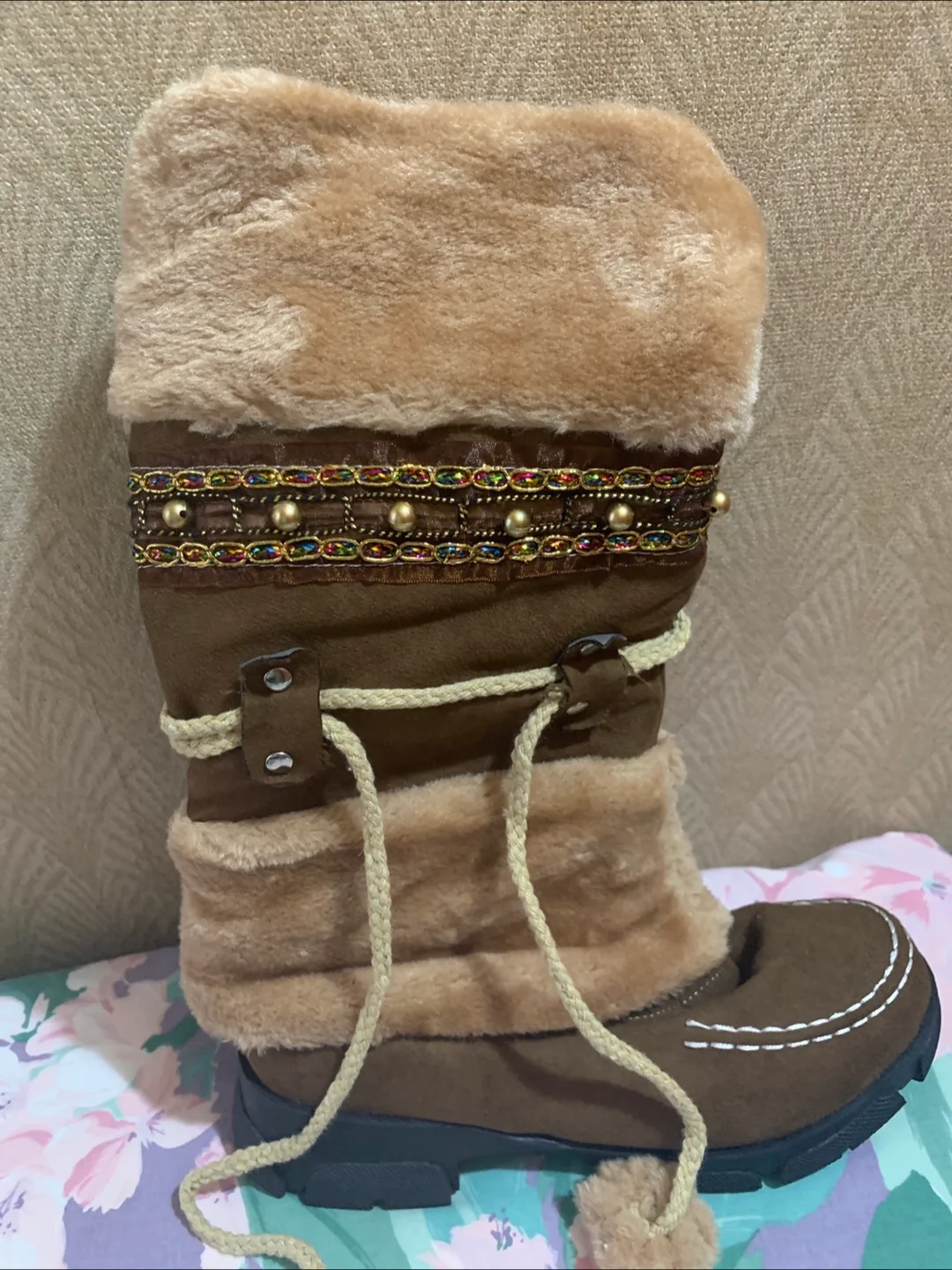 Brown Winter Boots with Faux Fur Trim image indicator(2)