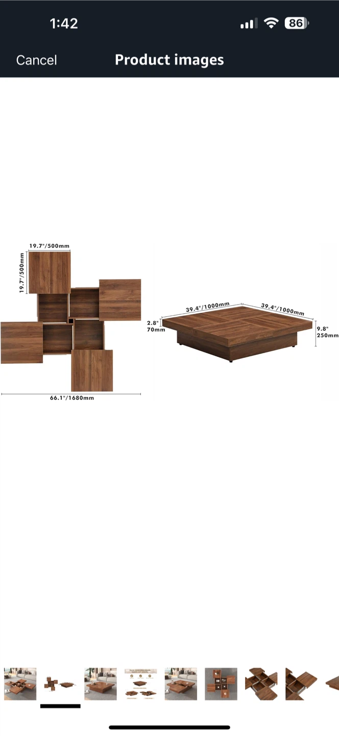 Brand New 39.4” modern square Coffee Table with Sliding Storage - photo 5