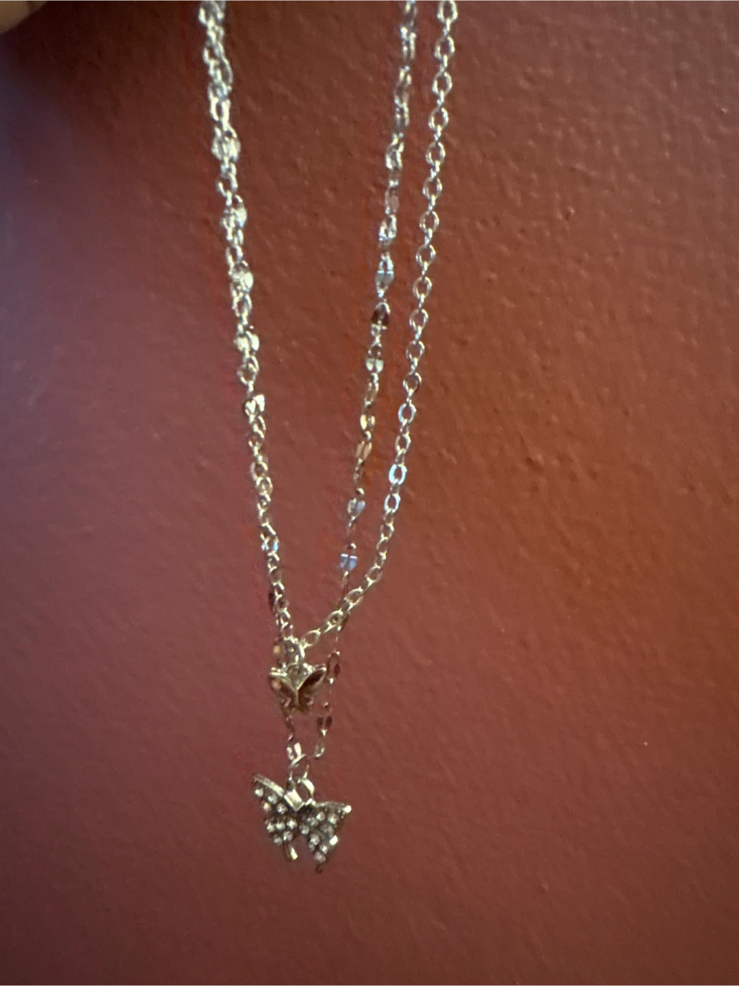 Double Butterfly Pendant Layered Necklace - photo 4