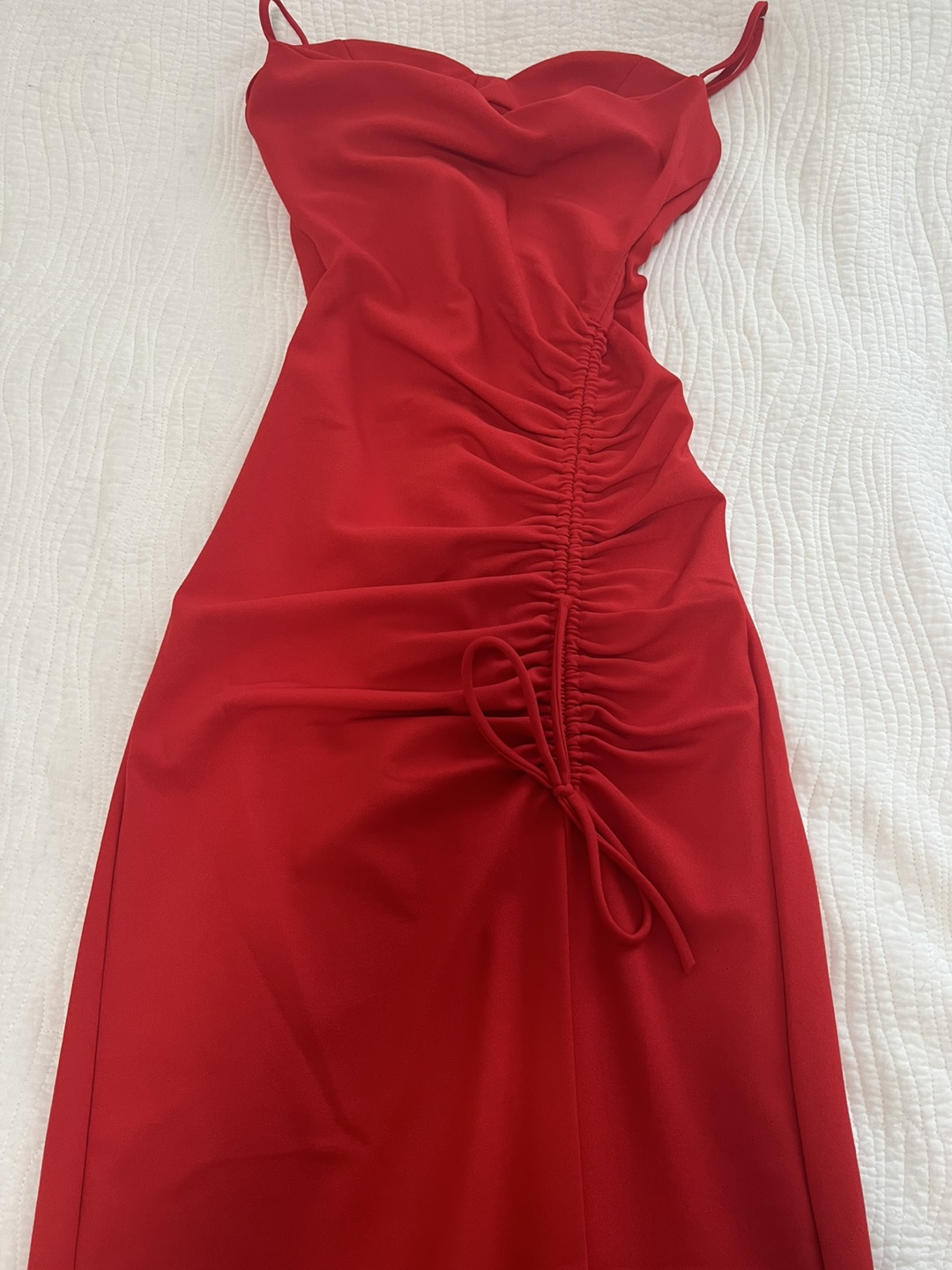 Zara Red Ruched Slit Midi Dress- Size S - photo 3
