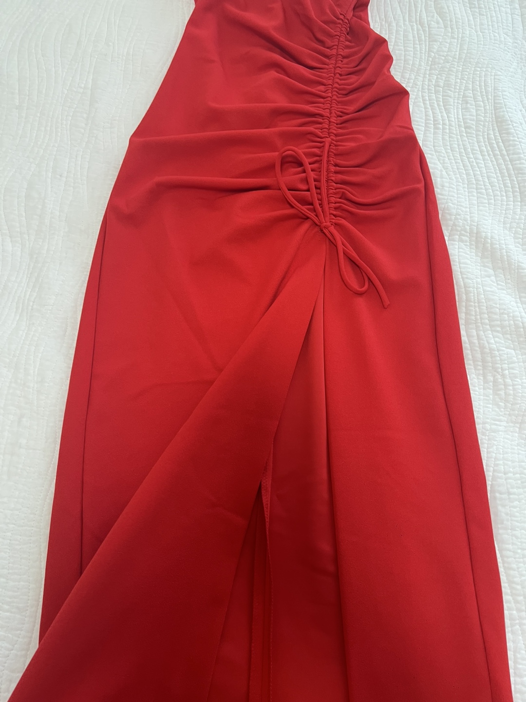Zara Red Ruched Slit Midi Dress- Size S - photo 4