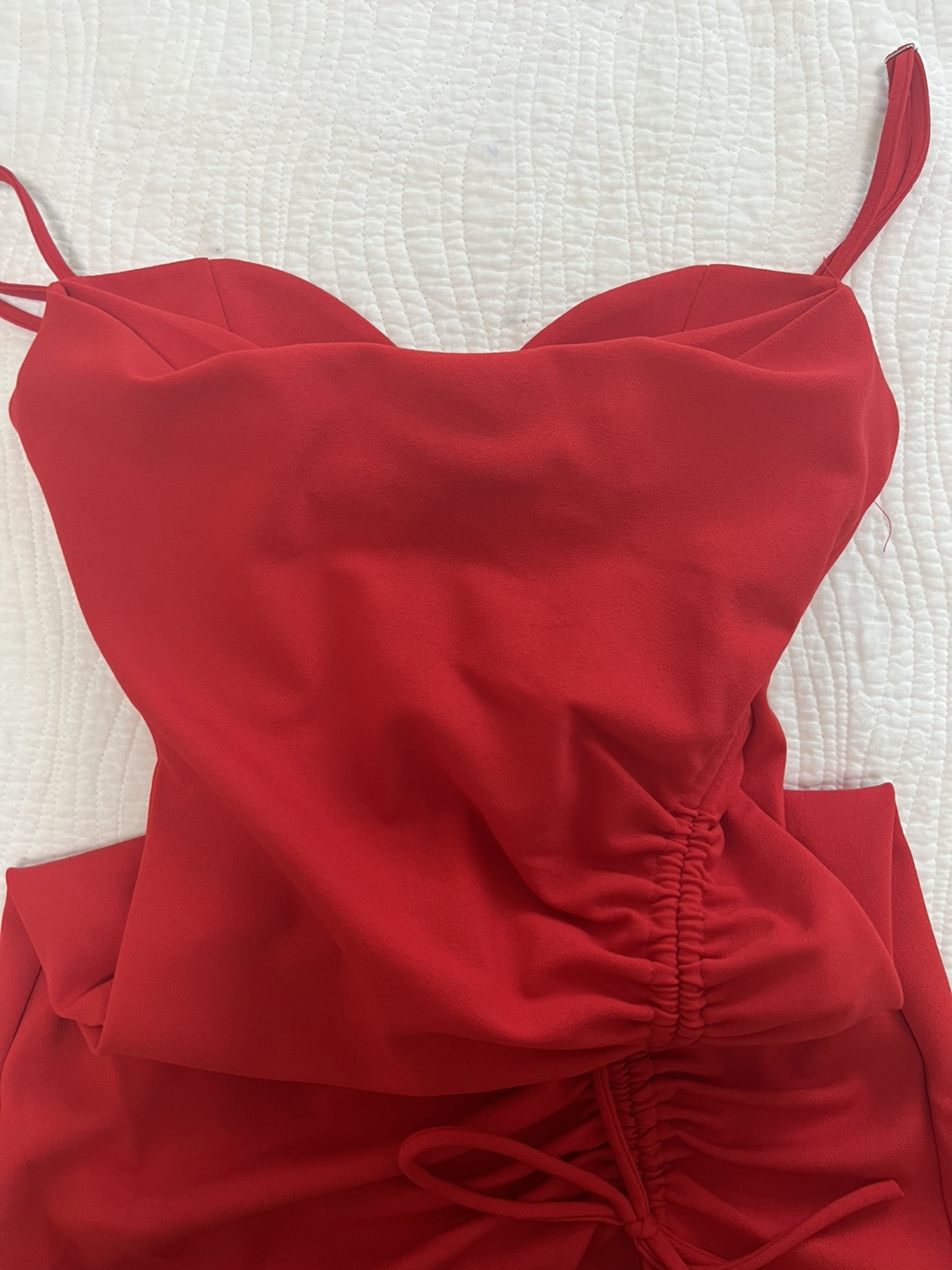 Zara Red Ruched Slit Midi Dress- Size S - photo 5