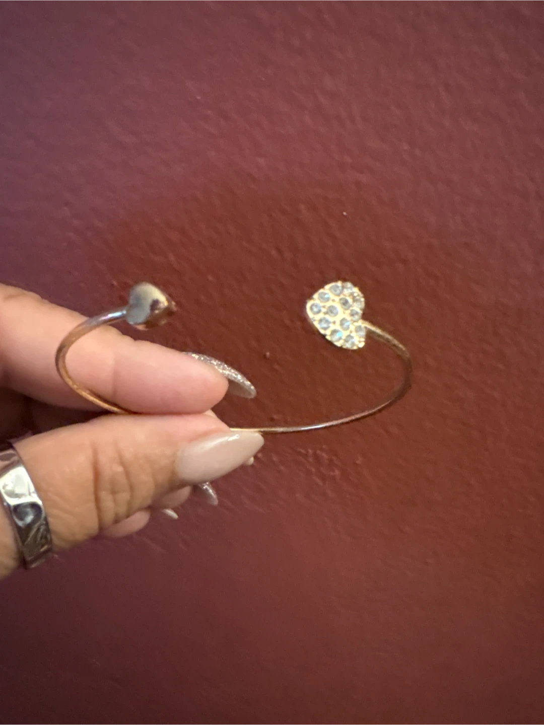 Gold Tone Double Heart Bangle Bracelet