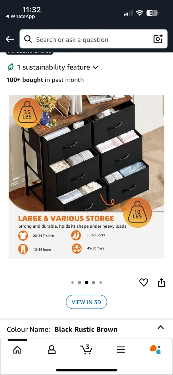 6-Drawer Dresser, Black Rustic Brown image indicator(3)