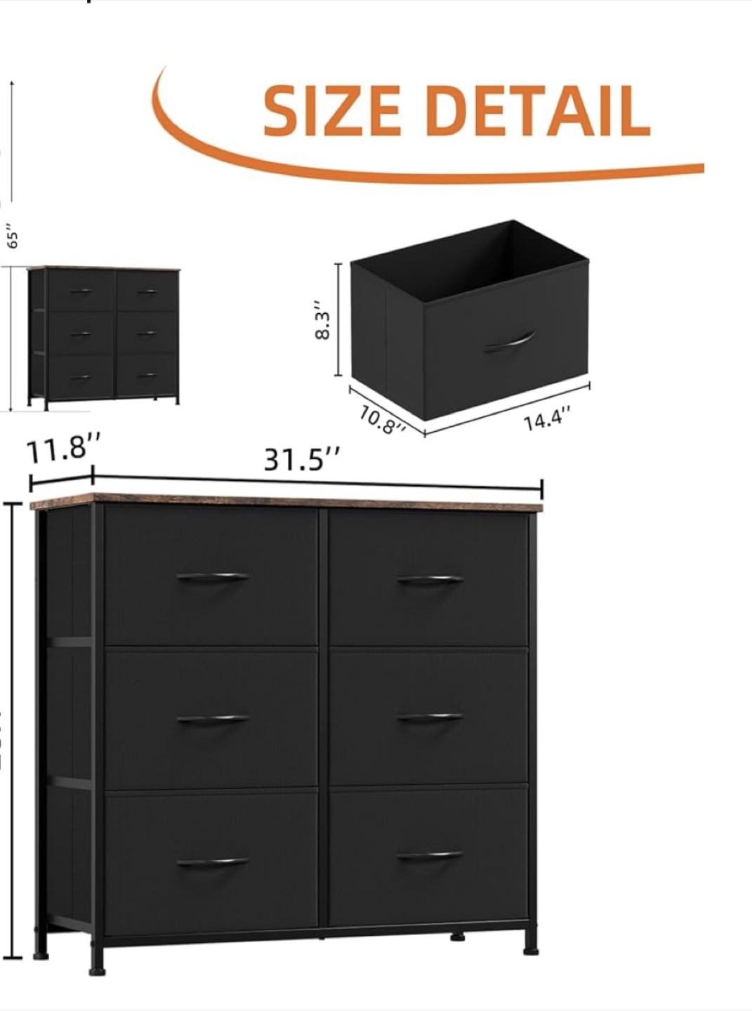 6-Drawer Dresser, Black Rustic Brown - photo 2