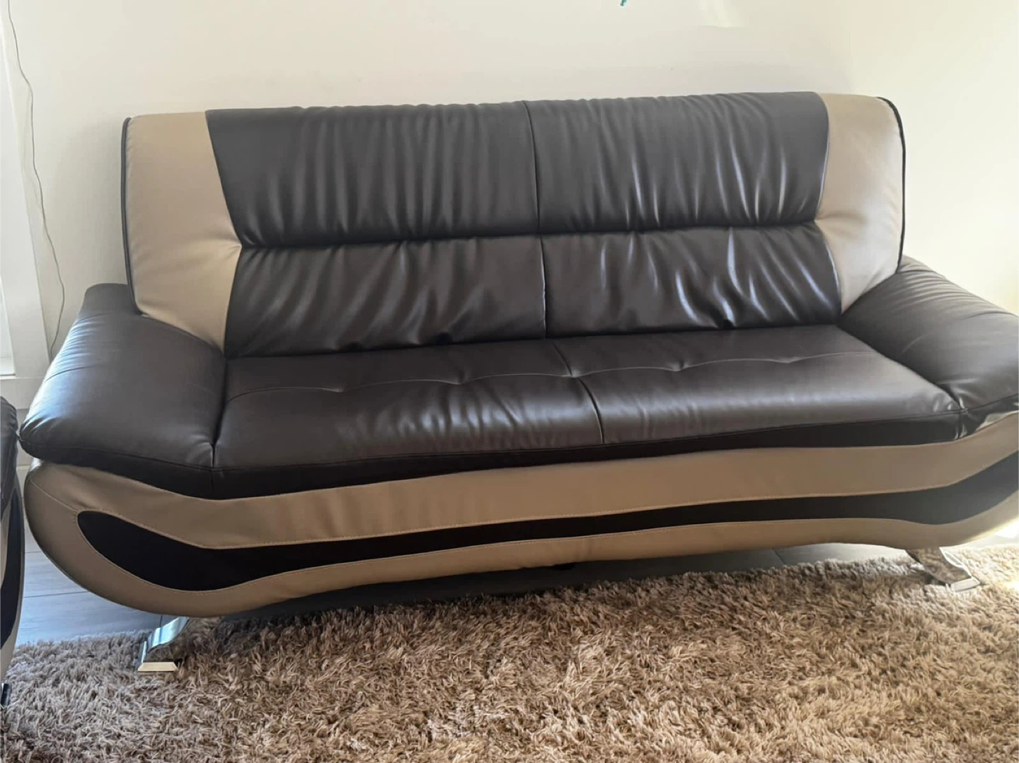 Leather Sofa Set - Brown & Beige