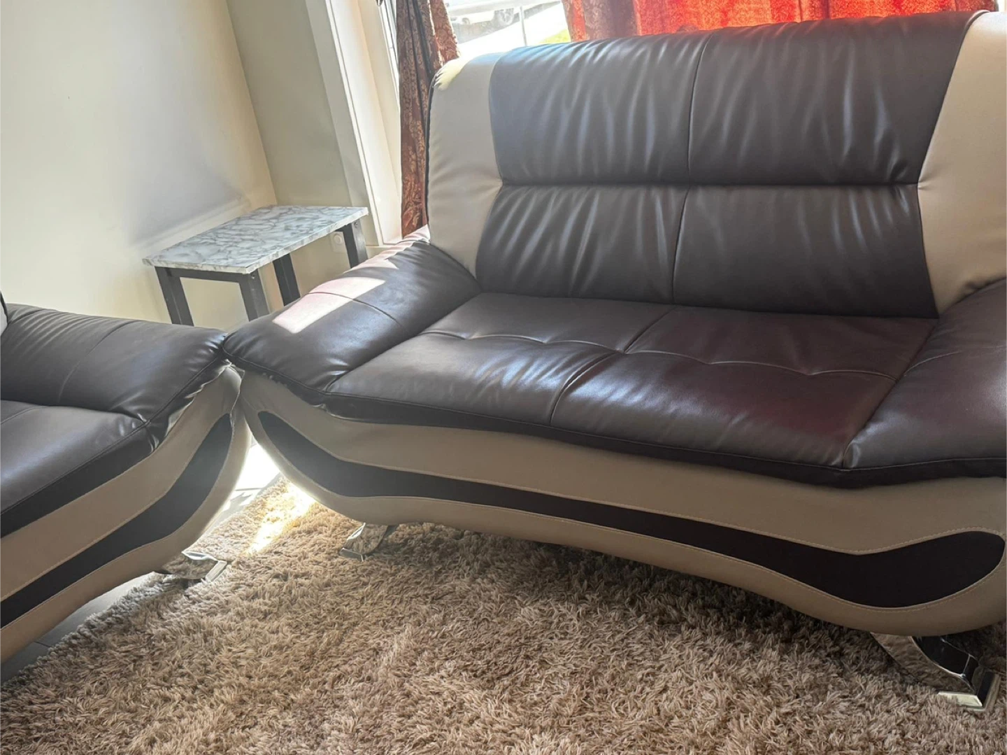 Leather Sofa Set - Brown & Beige - photo 2