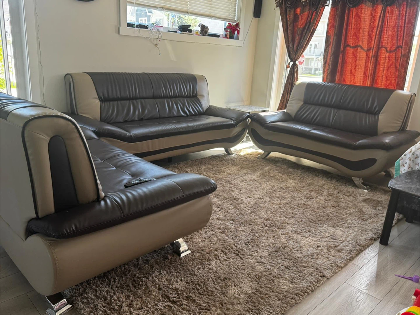 Leather Sofa Set - Brown & Beige - photo 3