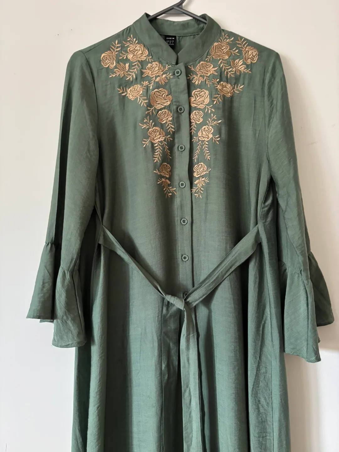 Shein Olive Green Floral Embroidered Dress - Size M image indicator(2)