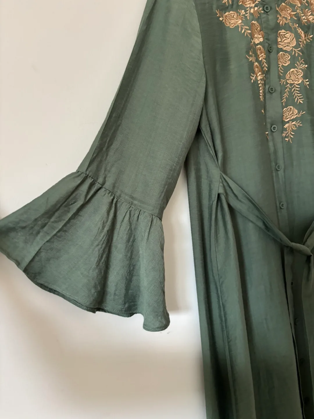 Shein Olive Green Floral Embroidered Dress - Size M image indicator(3)