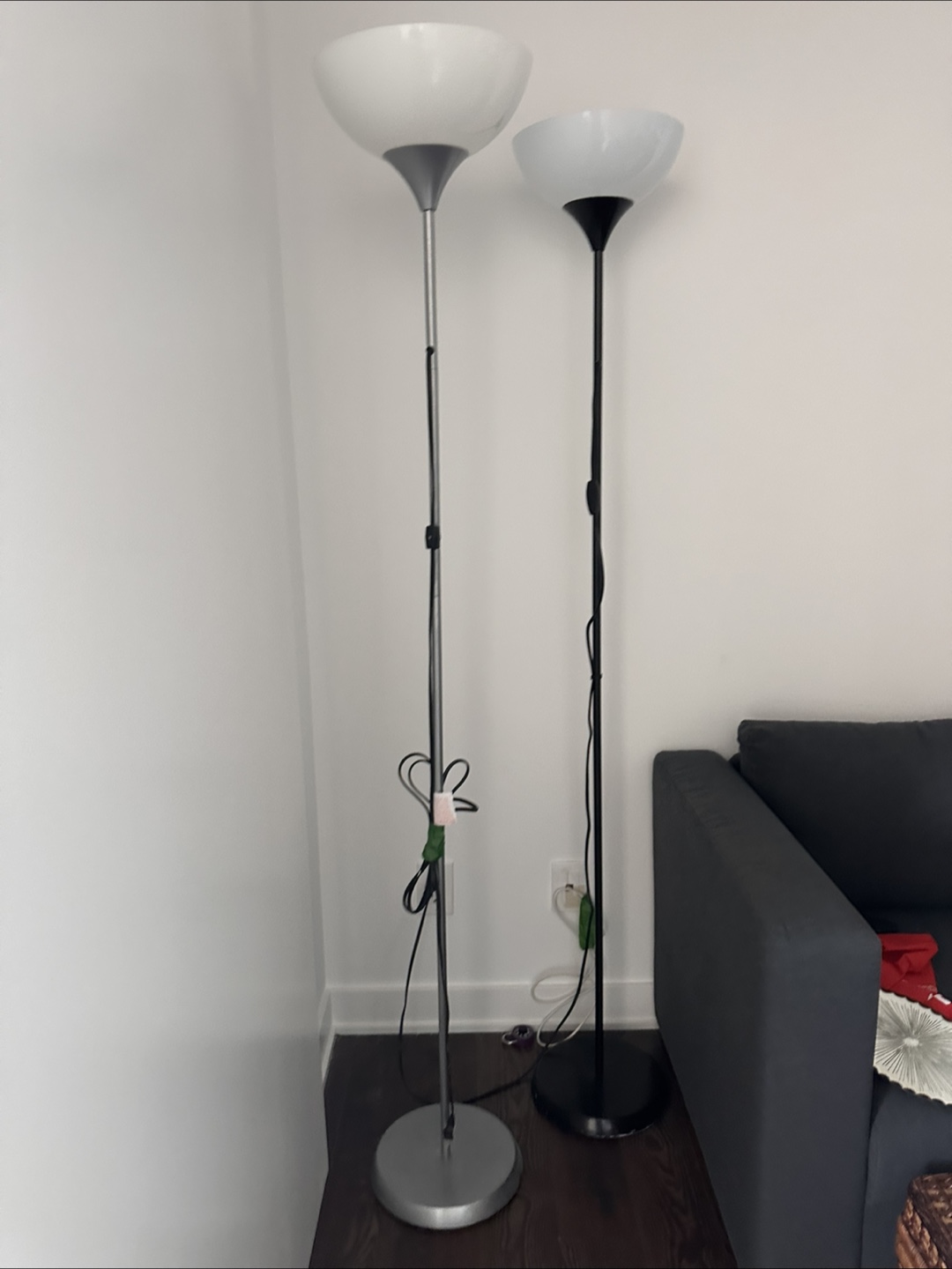 Two Floor Lamps - Silver and Black