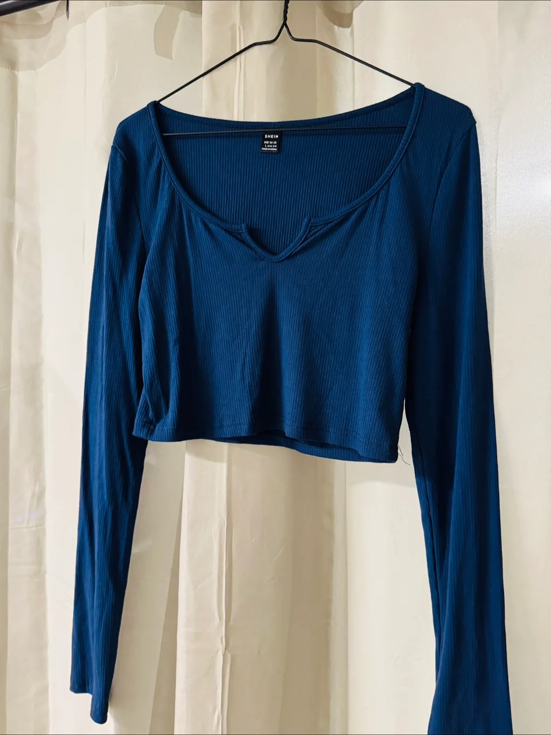 Blue Long Sleeve Crop Top - Size L