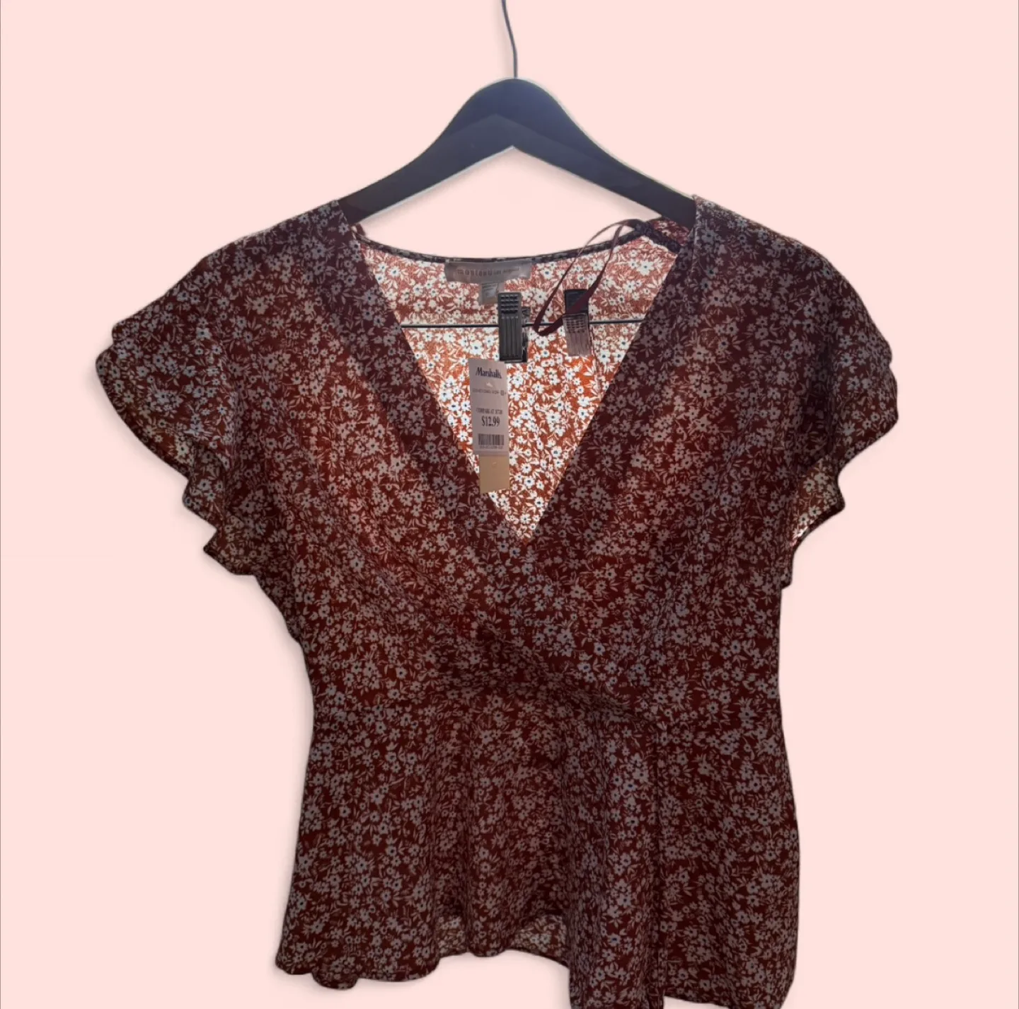 Floral V-Neck Ruffle Sleeve Top thumbnail