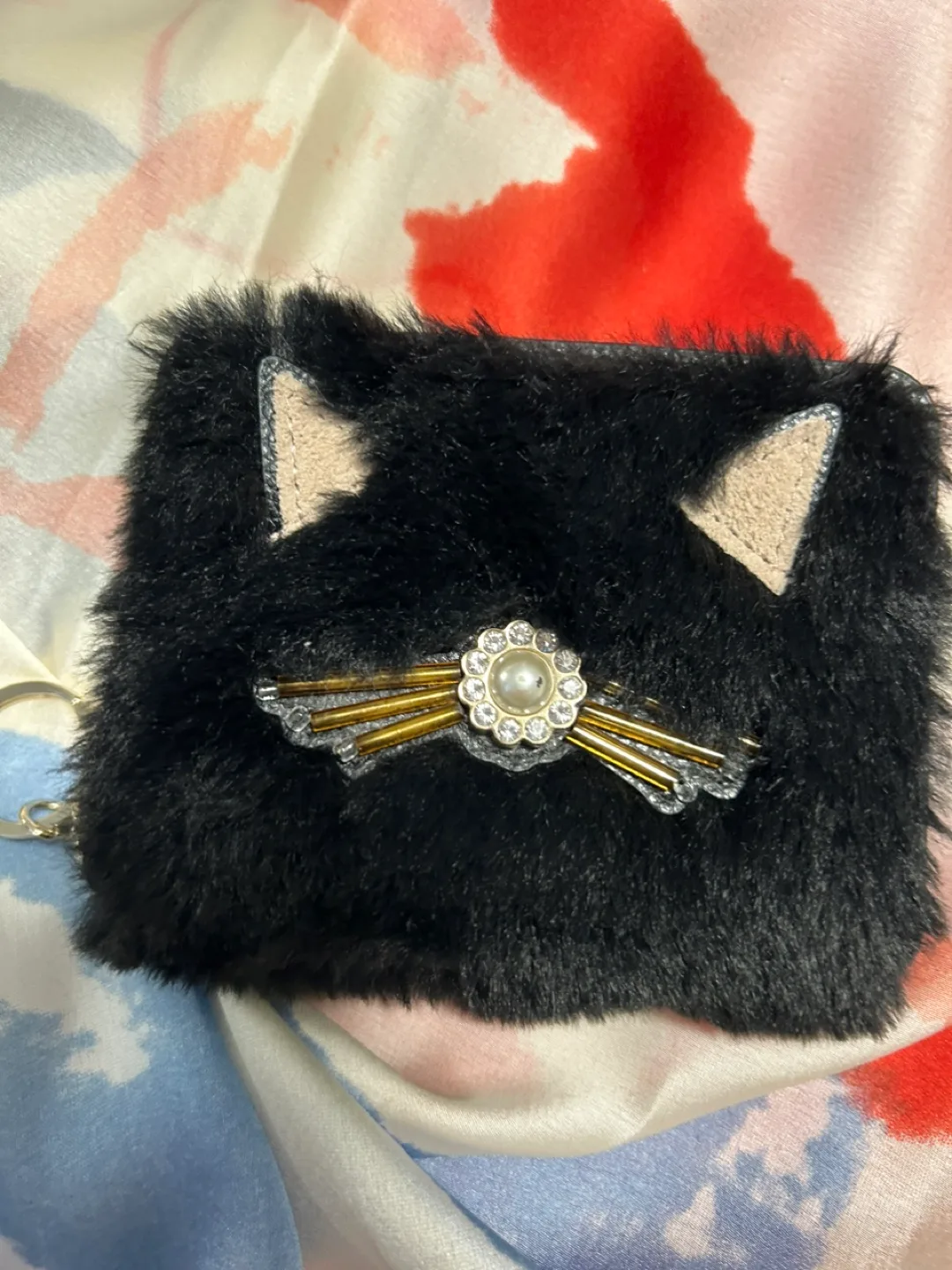 Kate Spade Black Faux Fur Cat Coin Purse thumbnail