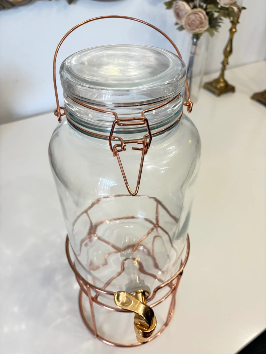 Glass Beverage Dispenser with Copper Stand image indicator(3)