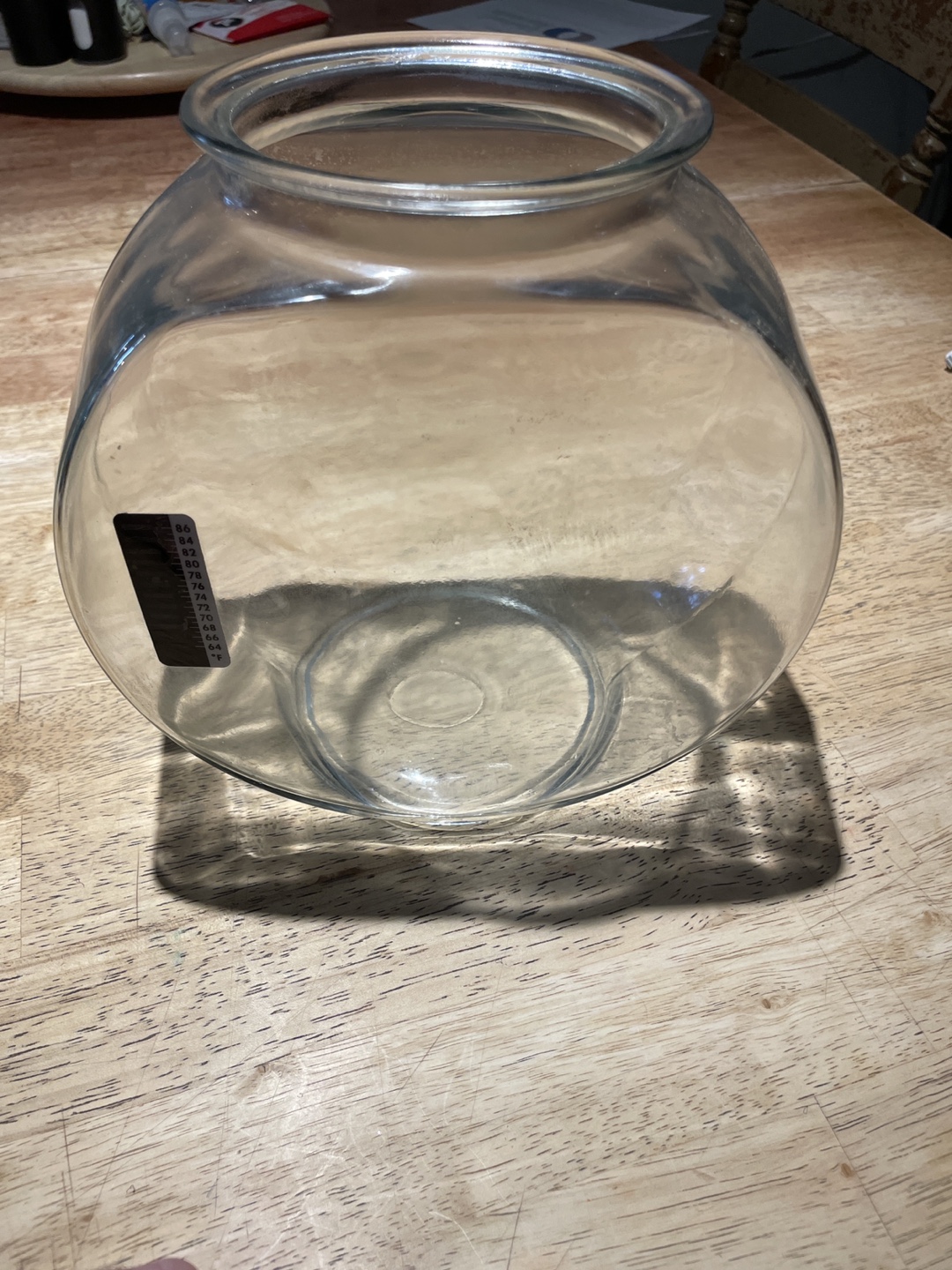 3.25ltr Fish bowl with temperature gauge sticker.
