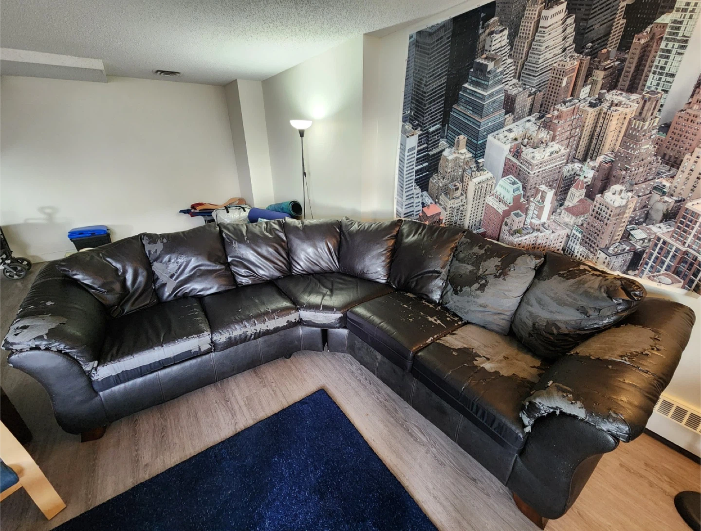 Worn Black Leather Sectional Sofa - photo 2