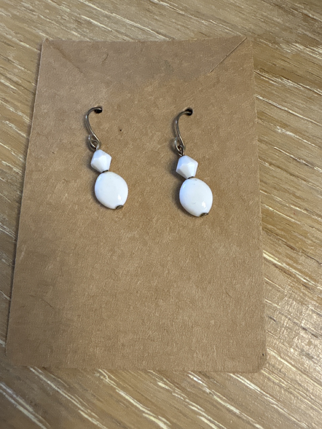 White Beaded Dangle Earrings