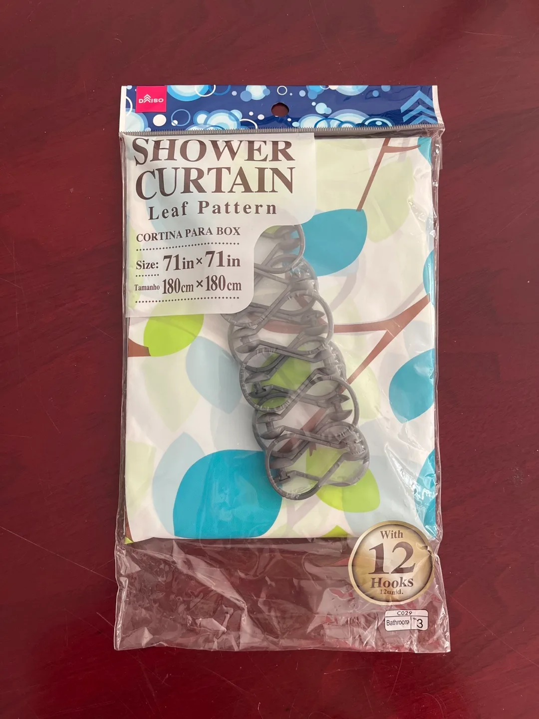 DAISO Shower Curtain - Leaf Pattern, 71x71 in, New thumbnail