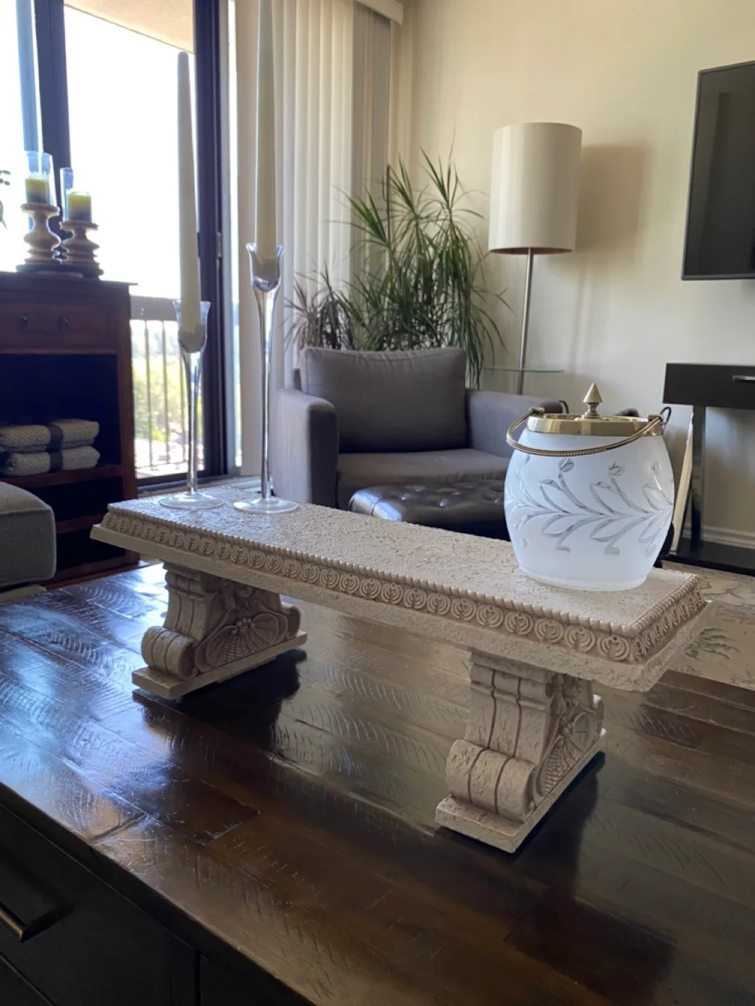 Beautifully detailed carved Decorative Faux Stone Bench