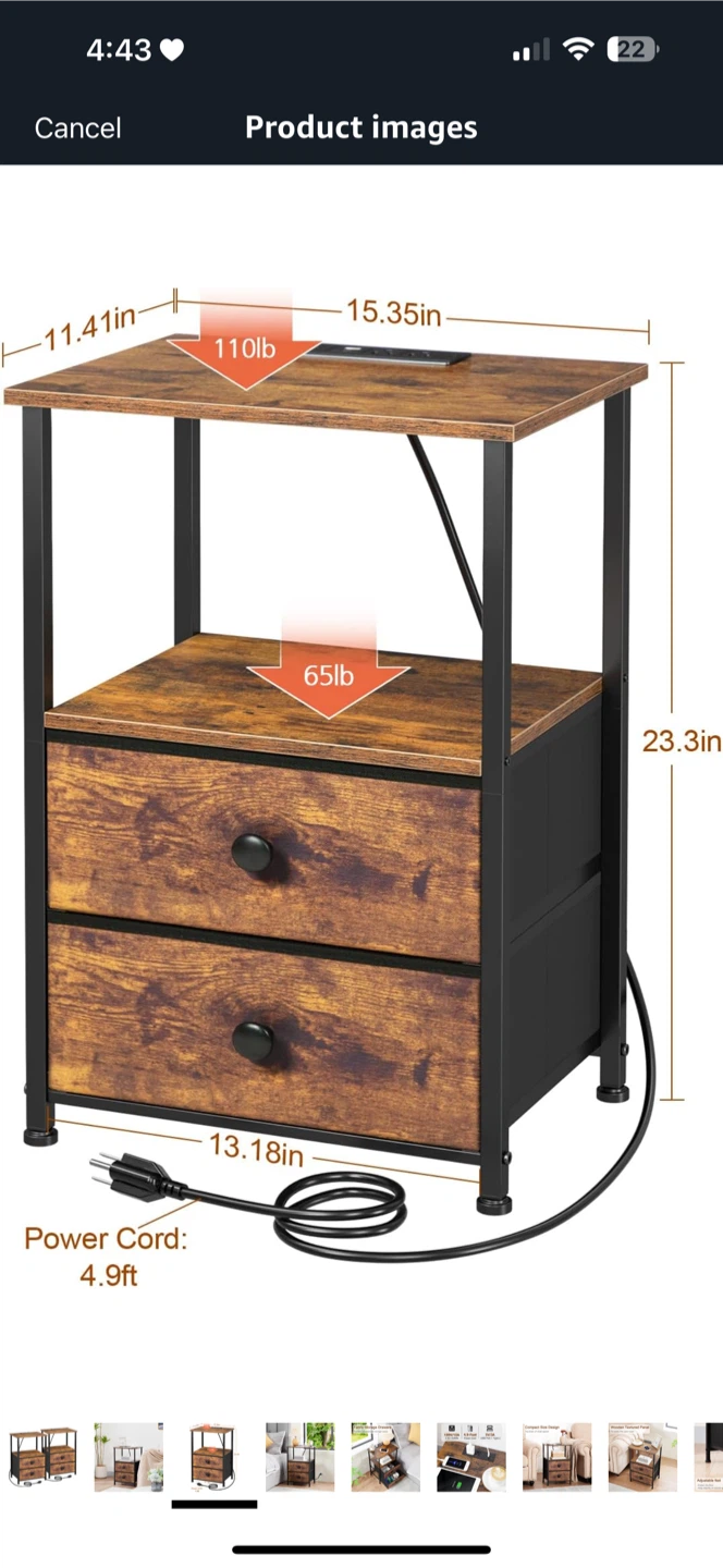Nightstand with Fabric Storage Drawers - photo 4
