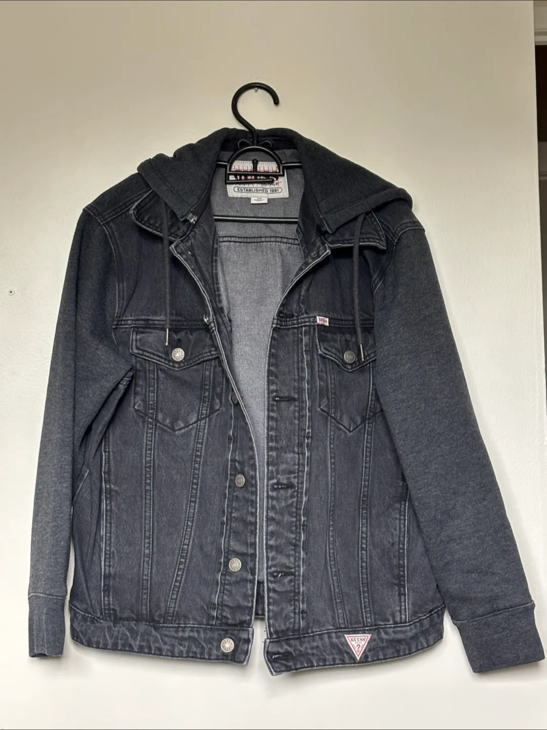 Guess Black Denim Jacket with removable Hood  (Small) thumbnail