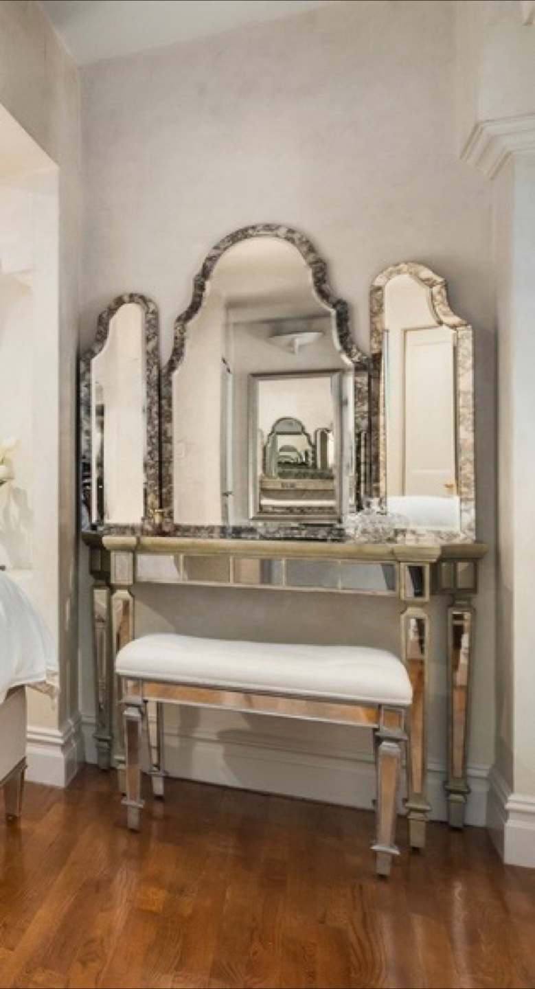 3 piece Mirrored Vanity Table with Stool and Mirror
