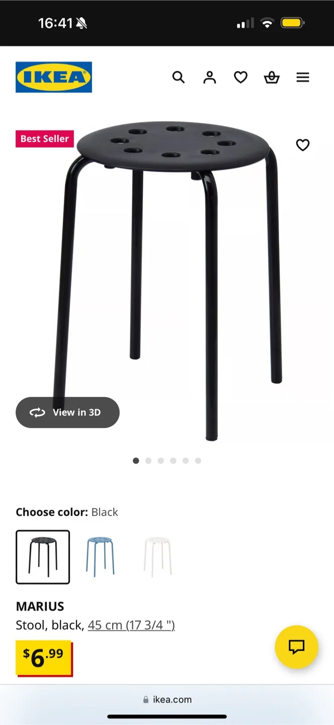 IKEA Marius Black Stool - 45cm thumbnail
