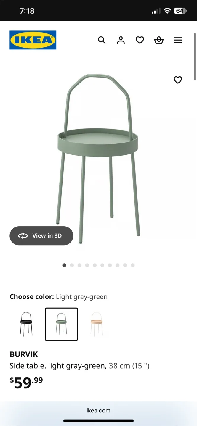 IKEA Burvik Side Table - Light Gray-Green image indicator(4)