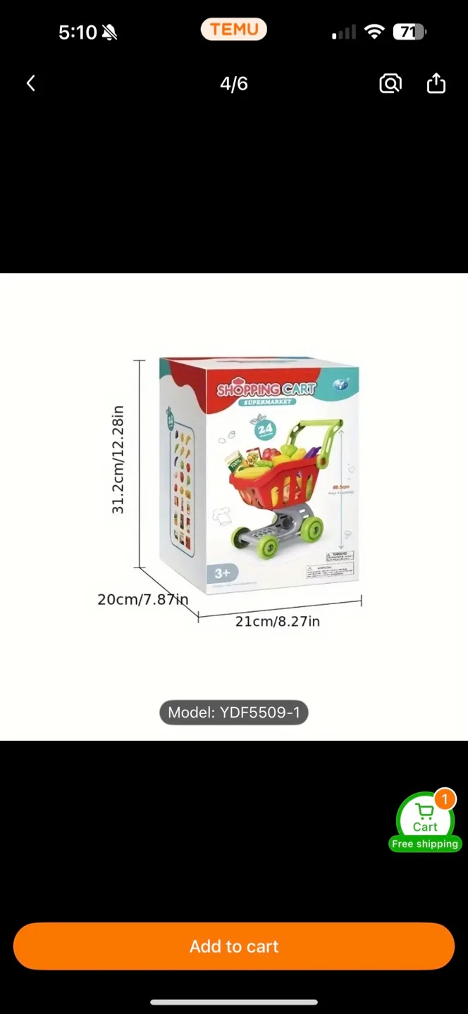 Kids' Play Food Set Shopping Cart YDF5509-1 thumbnail