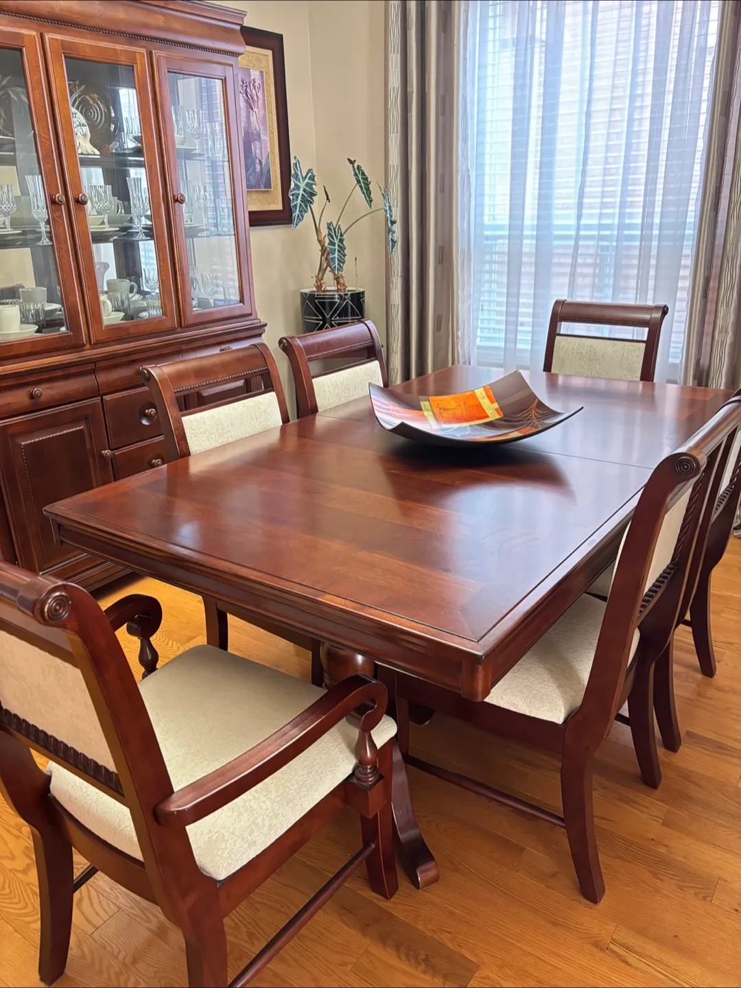 Dining Table with 8 Chairs - Dark Wood thumbnail