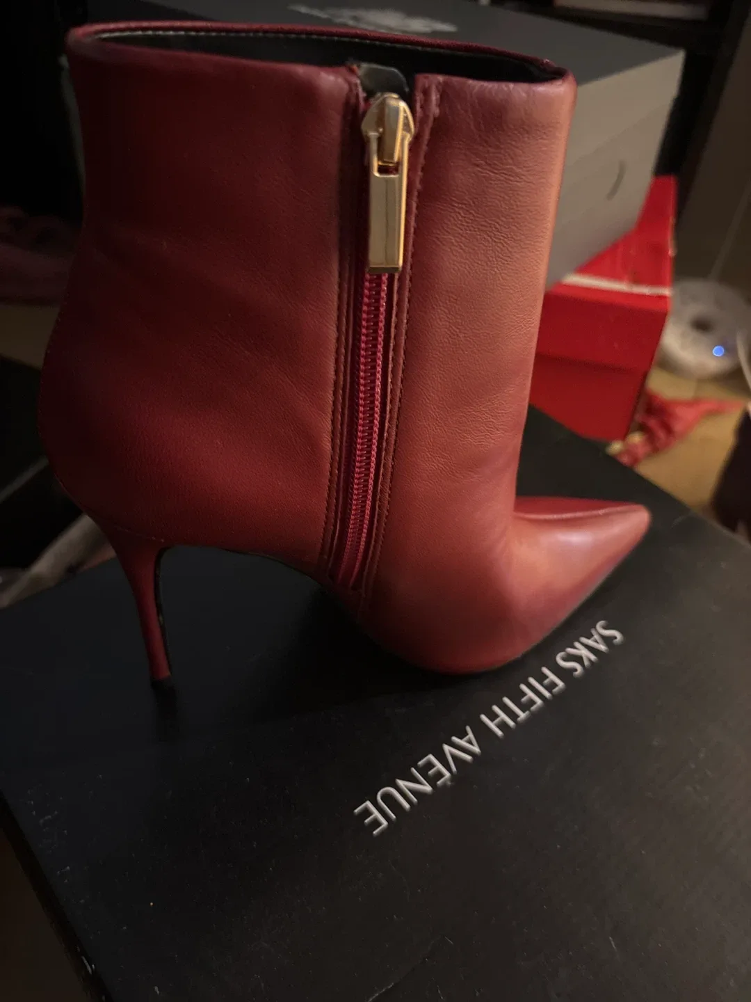 Saks Fifth Avenue Red Leather Booties thumbnail