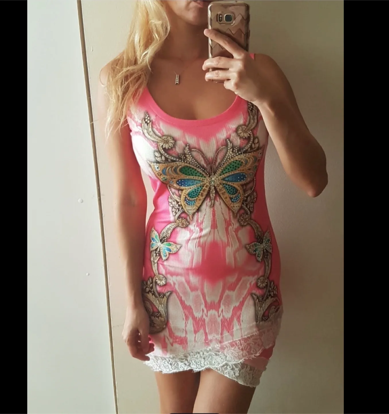 Barbie pink dress with white lace thumbnail