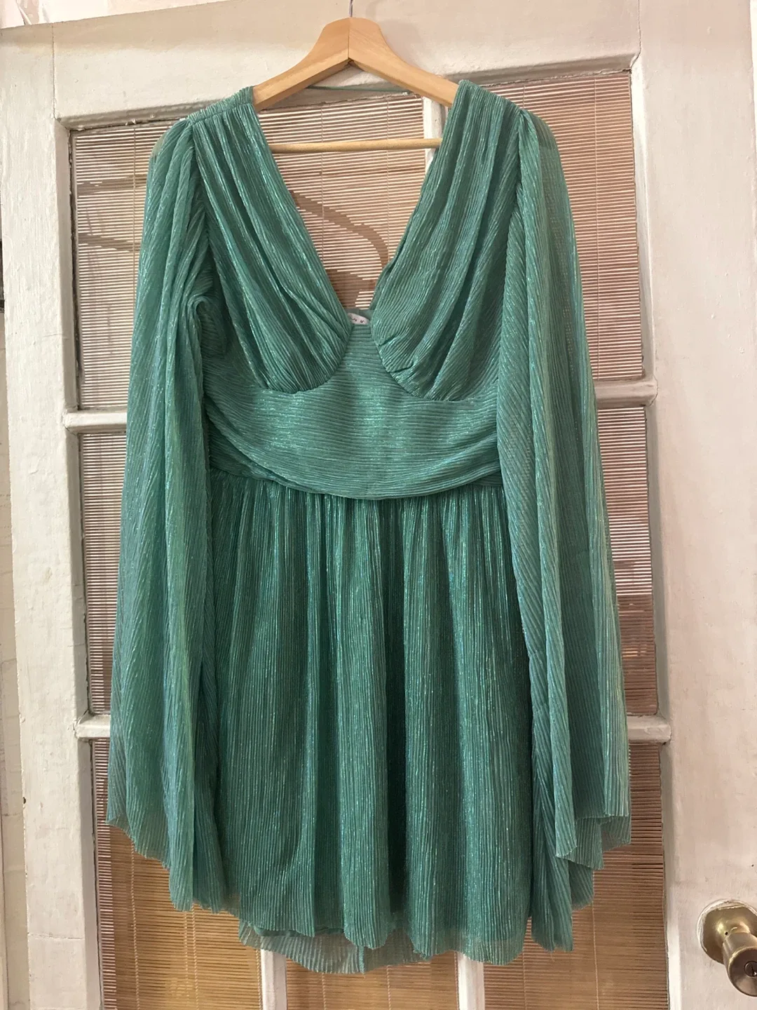 Green Long Sleeve shiny Mini Dress thumbnail