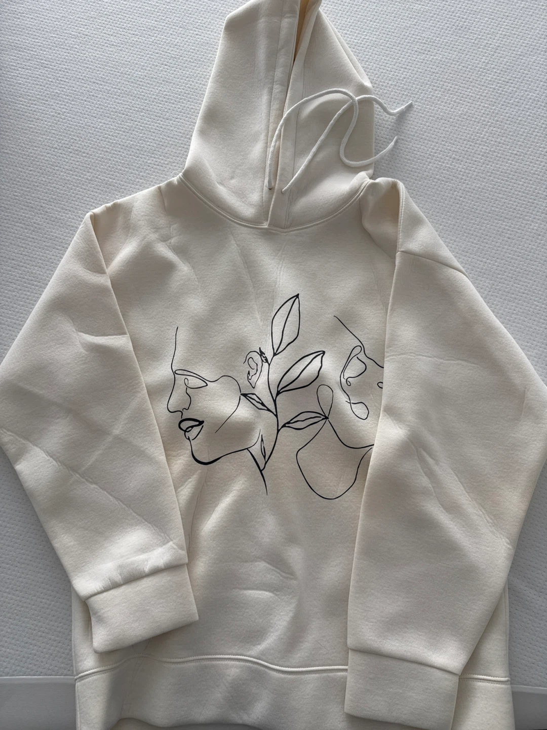 Cream Hoodie with Line Art