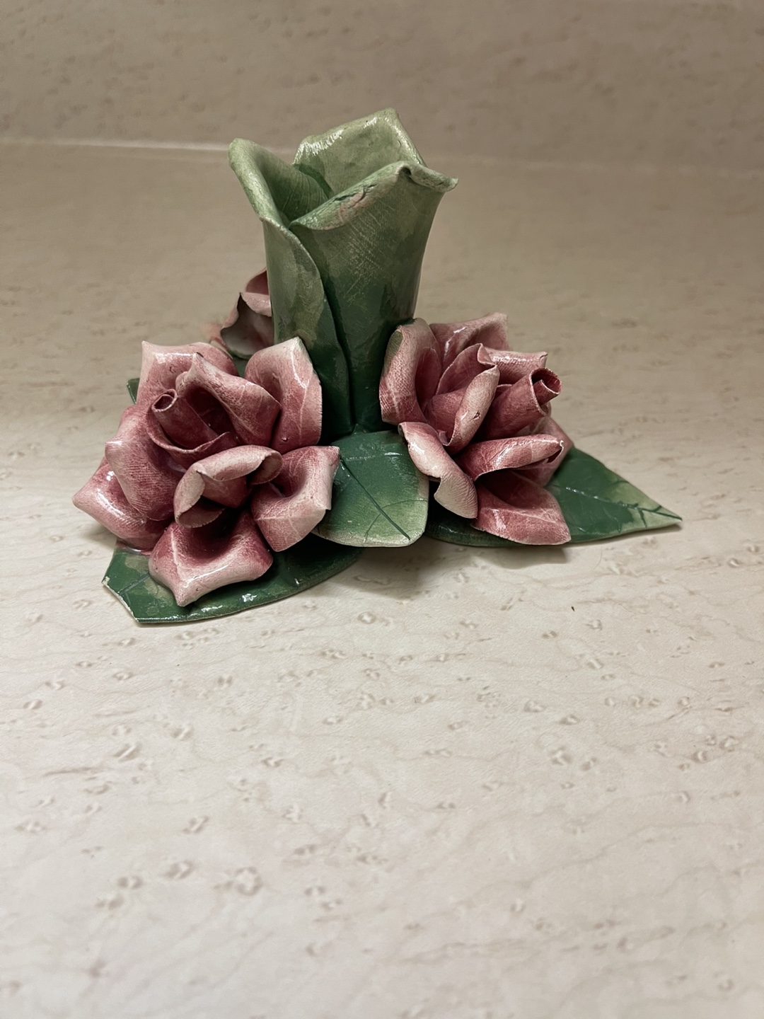 Capodimonte Porcelain Rose Flower Candle Holder