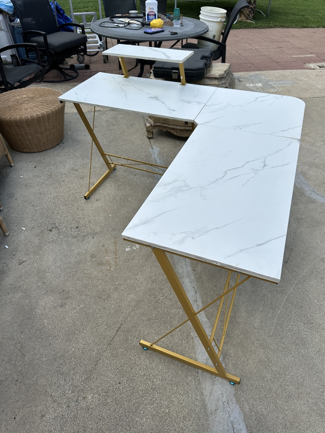 L-Shaped White & Gold Desk