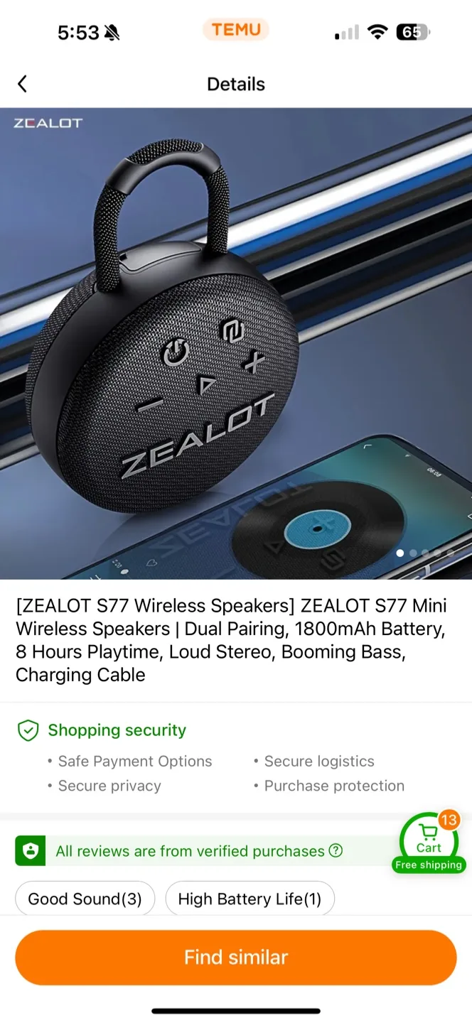 ZEALOT S77 Mini Wireless Speaker - Black image indicator(2)