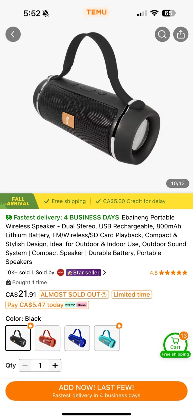 Ebaineng Portable Wireless Speaker - Black image indicator(2)