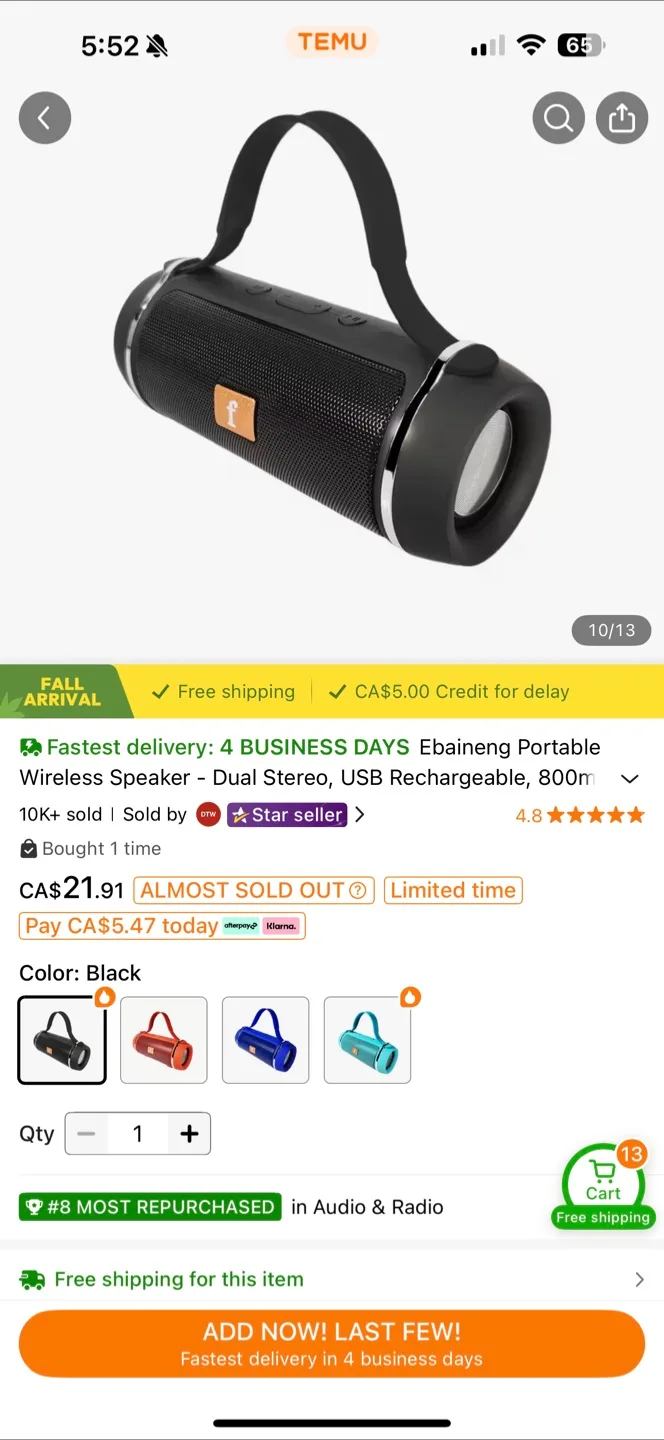 Ebaineng Portable Wireless Speaker - Black image indicator(3)