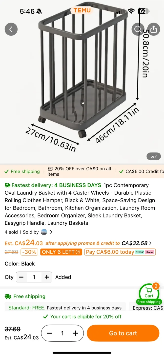 Laundry Basket with Wheels - Black image indicator(2)