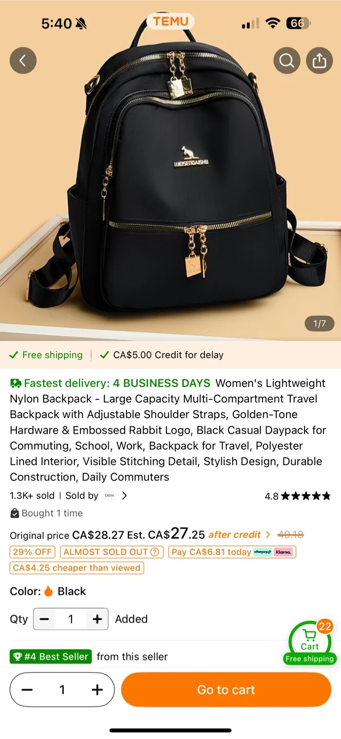 Brand new Women's Black Nylon Backpack image indicator(2)