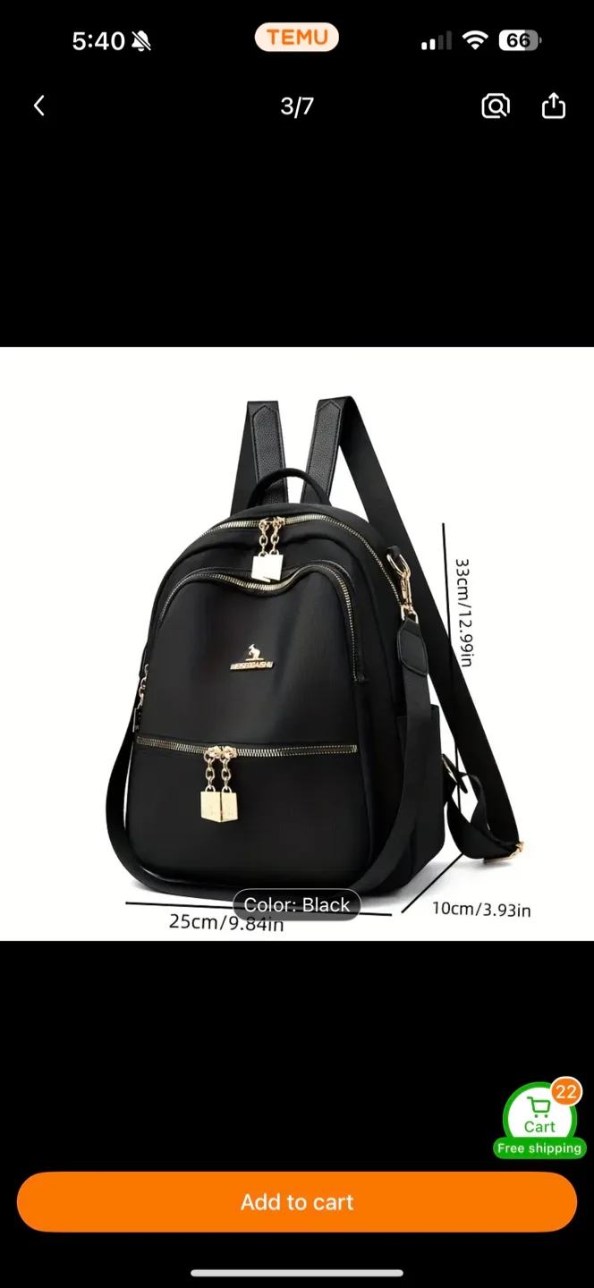 Brand new Women's Black Nylon Backpack thumbnail