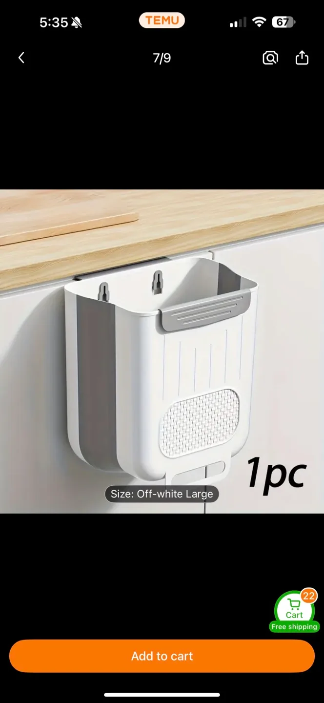 Foldable Kitchen Trash Can - Off-White, Large thumbnail